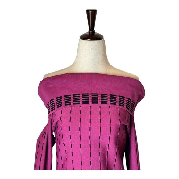 Prabal Gurung Collective Dress Womens 6 Purple Knit Stripe Off The Shoulder Mini - Picture 4 of 10